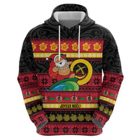 Vanuatu Christmas Zip Hoodie Joyeux Noel Surfing Santa With Boar Tusk - Polynesian Pride