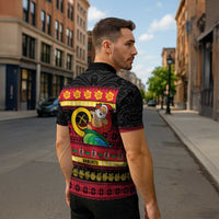 Vanuatu Christmas Zipper Polo Shirt Joyeux Noel Surfing Santa With Boar Tusk - Polynesian Pride