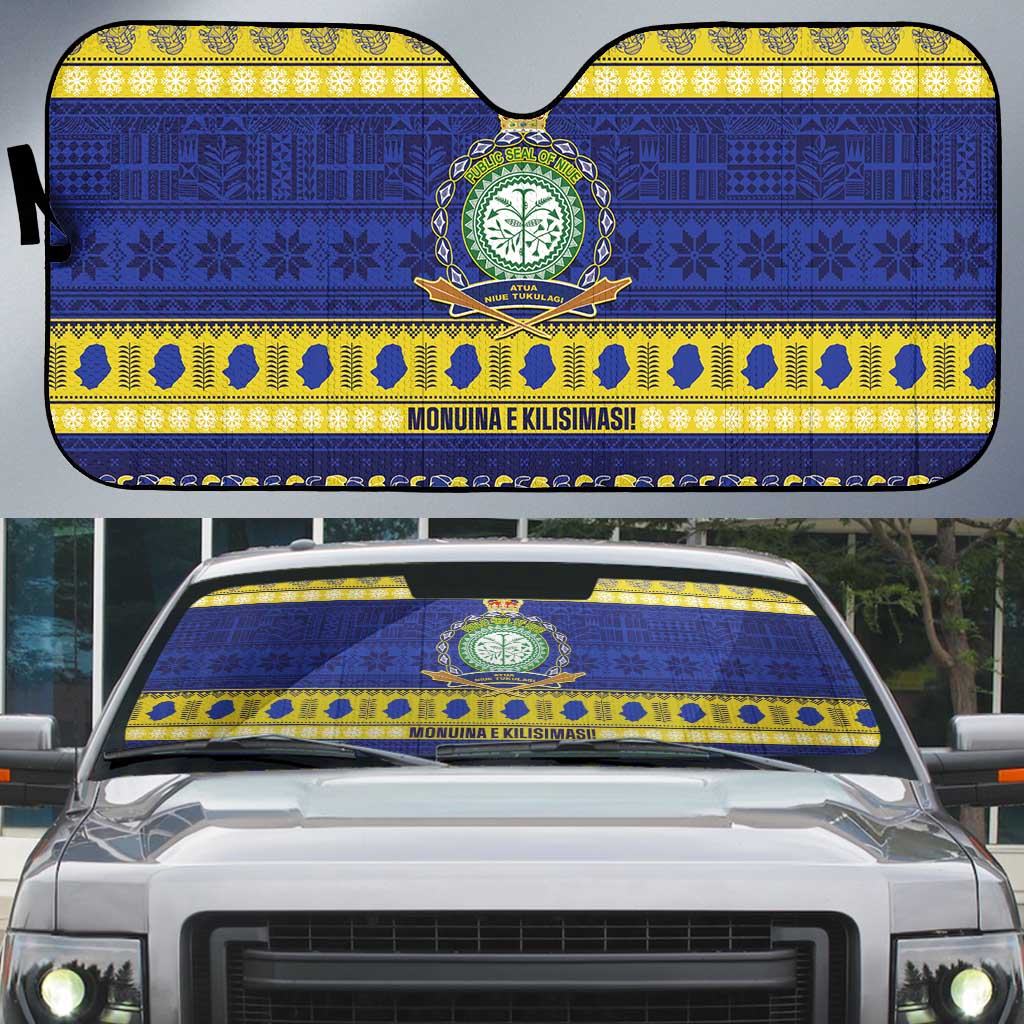 Niue Christmas Auto Sun Shade Monuina e Kilisimasi Hiapo Motifs - Polynesian Pride