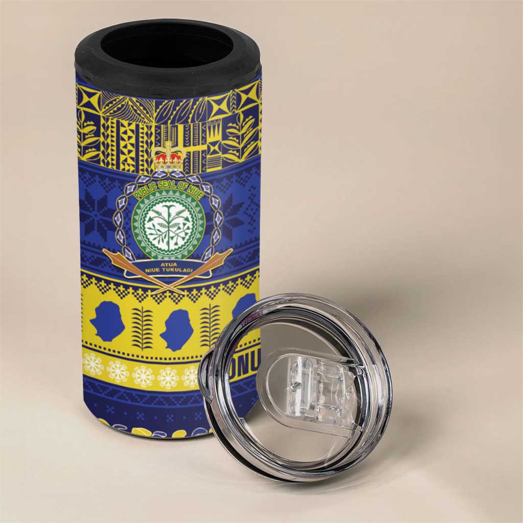 Niue Christmas 4 in 1 Can Cooler Tumbler Monuina e Kilisimasi Hiapo Motifs - Polynesian Pride