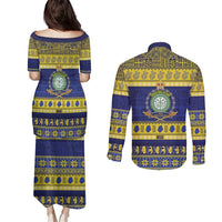 Niue Christmas Couples Matching Puletasi and Long Sleeve Button Shirt Monuina e Kilisimasi Hiapo Motifs - Polynesian Pride