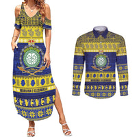 Niue Christmas Couples Matching Summer Maxi Dress and Long Sleeve Button Shirt Monuina e Kilisimasi Hiapo Motifs - Polynesian Pride