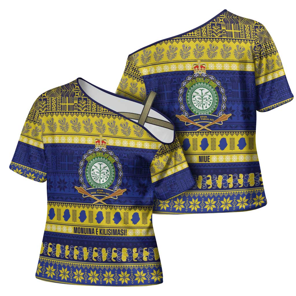 Niue Christmas Cross Shoulder Shirt Monuina e Kilisimasi Hiapo Motifs - Polynesian Pride