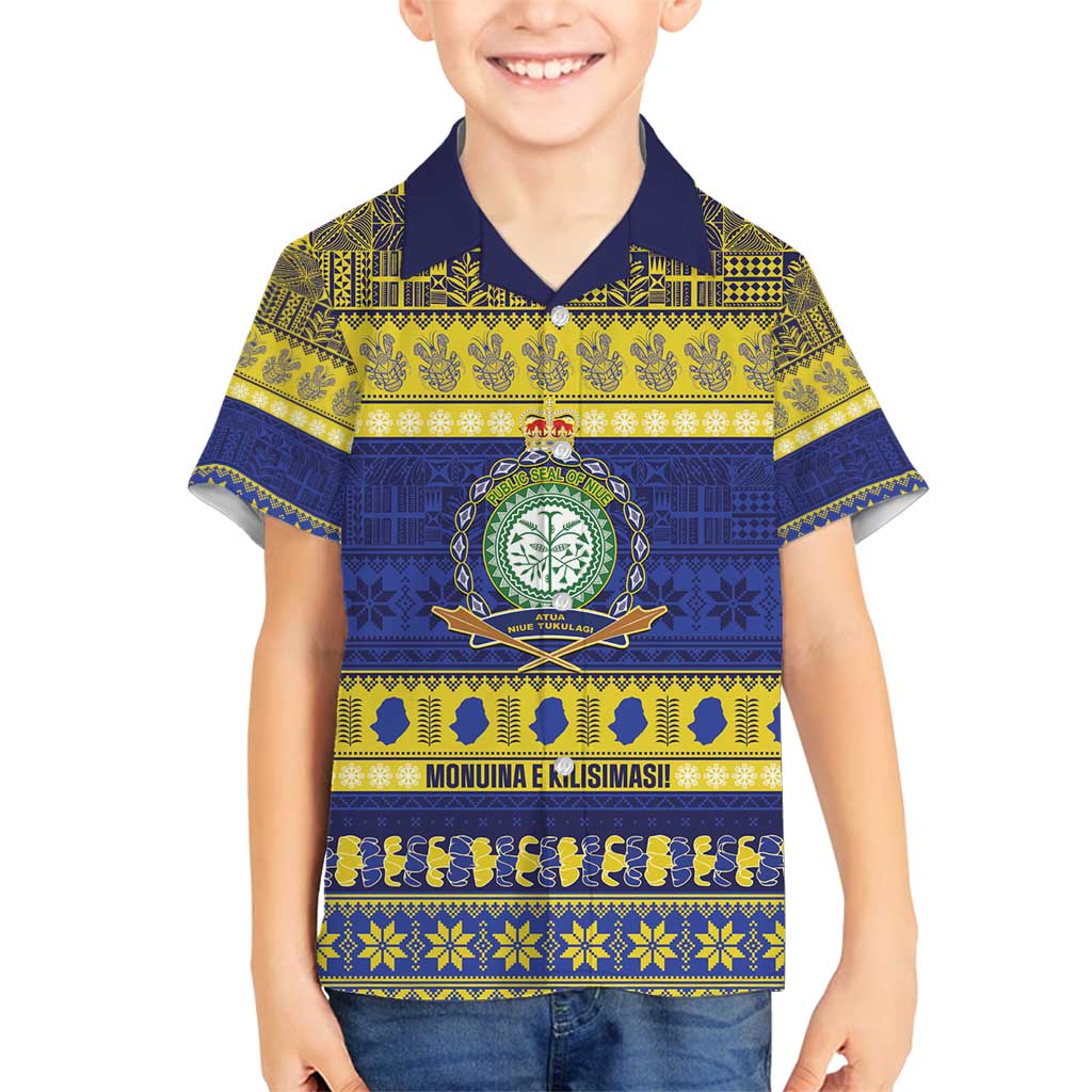 Niue Christmas Family Matching Long Sleeve Bodycon Dress and Hawaiian Shirt Monuina e Kilisimasi Hiapo Motifs - Polynesian Pride