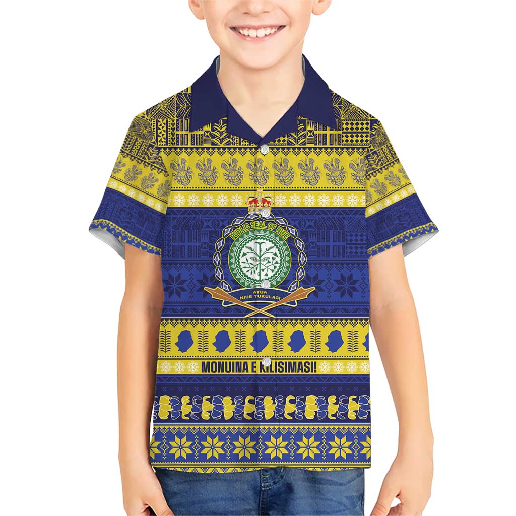 Niue Christmas Kid Hawaiian Shirt Monuina e Kilisimasi Hiapo Motifs - Polynesian Pride