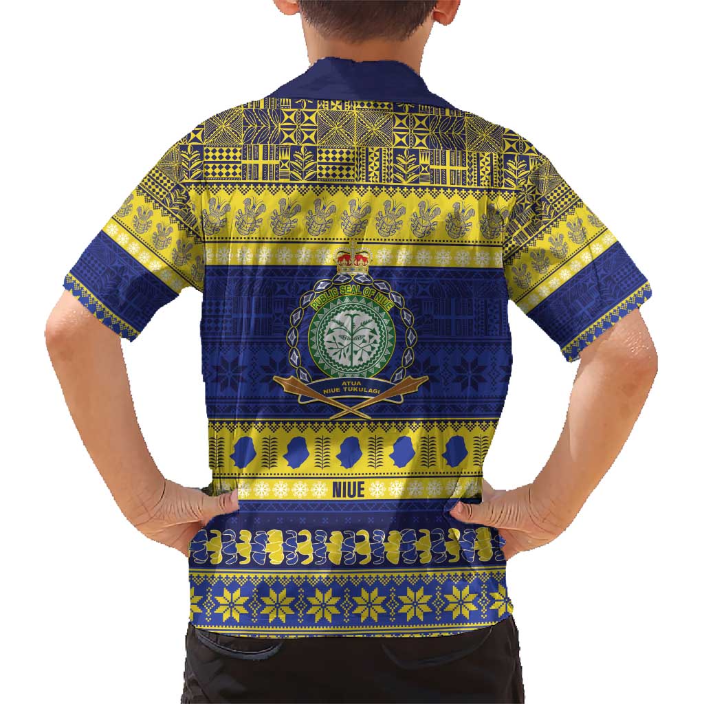 Niue Christmas Kid Hawaiian Shirt Monuina e Kilisimasi Hiapo Motifs - Polynesian Pride
