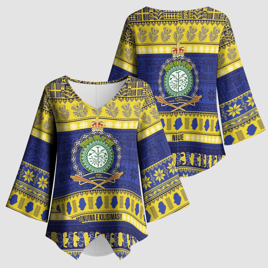 Niue Christmas Kimono Sleeve Blouse Monuina e Kilisimasi Hiapo Motifs - Polynesian Pride
