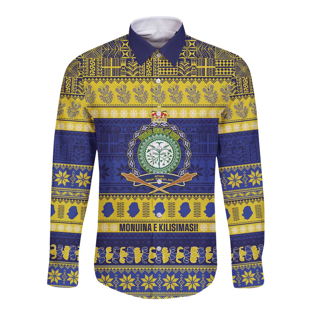 Niue Christmas Long Sleeve Button Shirt Monuina e Kilisimasi Hiapo Motifs - Polynesian Pride