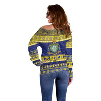Niue Christmas Off Shoulder Sweater Monuina e Kilisimasi Hiapo Motifs - Polynesian Pride