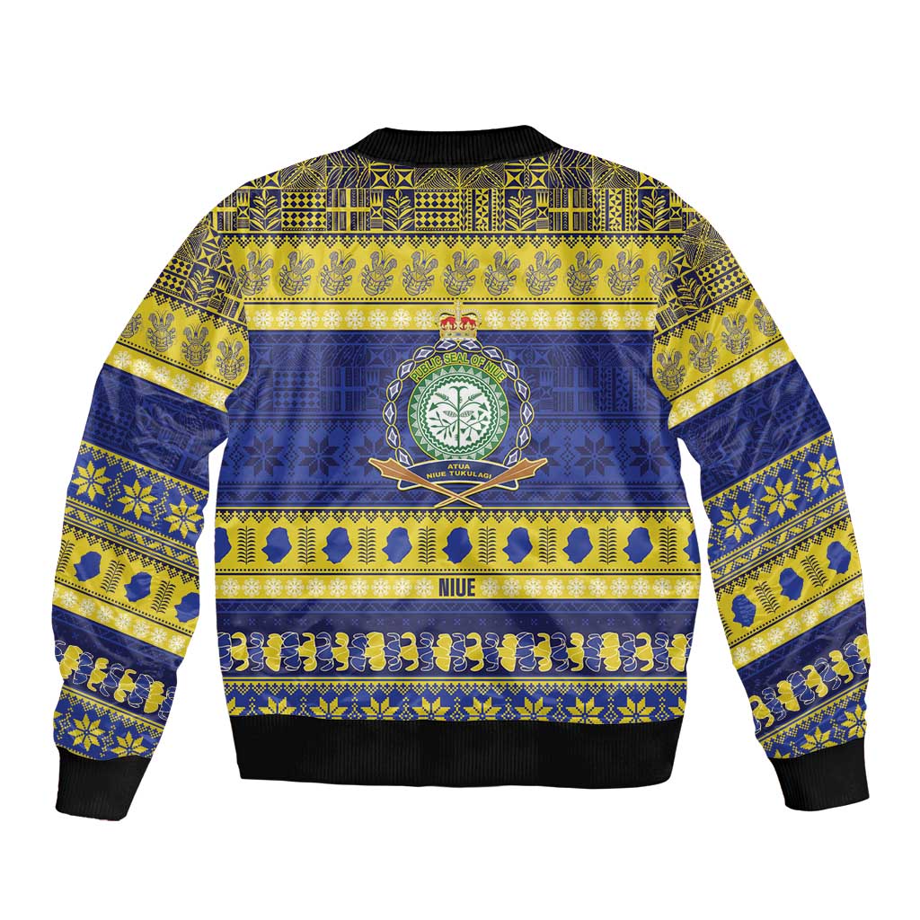 Niue Christmas Sleeve Zip Bomber Jacket Monuina e Kilisimasi Hiapo Motifs - Polynesian Pride