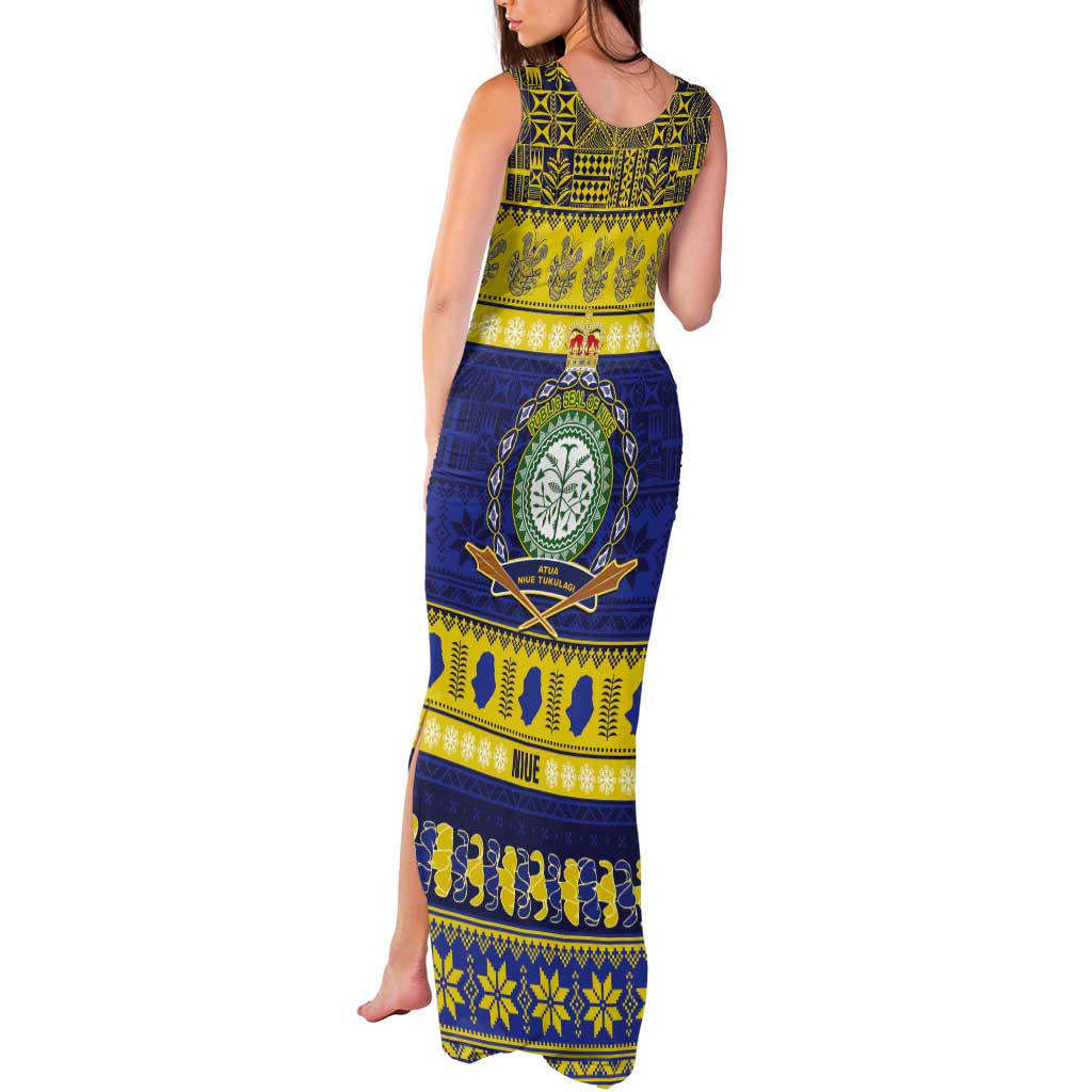 Niue Christmas Tank Maxi Dress Monuina e Kilisimasi Hiapo Motifs - Polynesian Pride