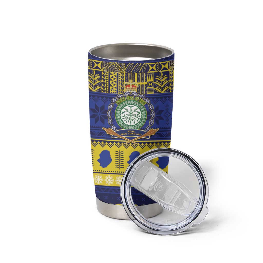 Niue Christmas Tumbler Cup Monuina e Kilisimasi Hiapo Motifs - Polynesian Pride
