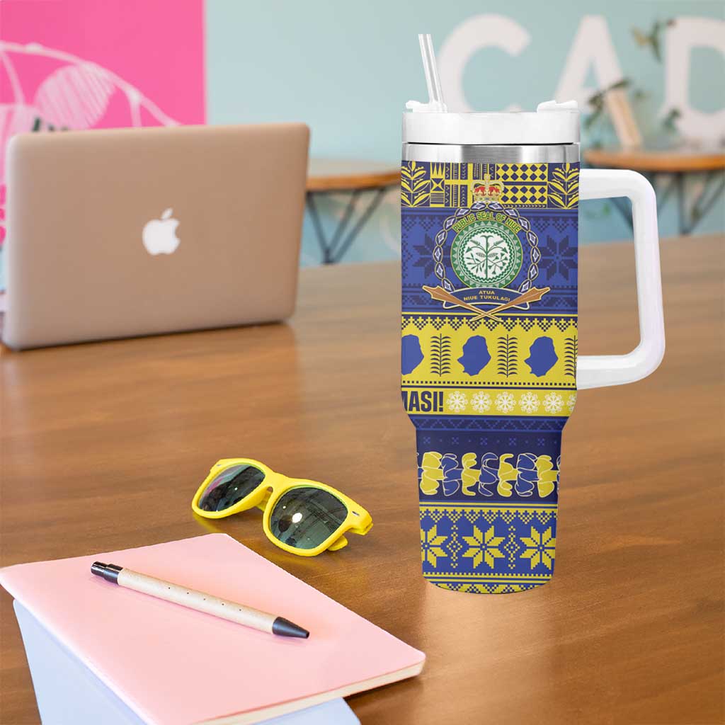 Niue Christmas Tumbler With Handle Monuina e Kilisimasi Hiapo Motifs - Polynesian Pride