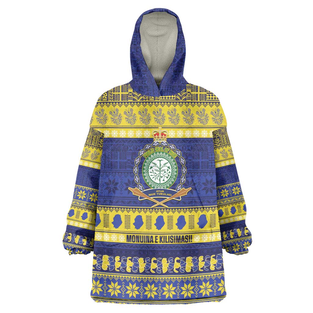 Niue Christmas Wearable Blanket Hoodie Monuina e Kilisimasi Hiapo Motifs - Polynesian Pride