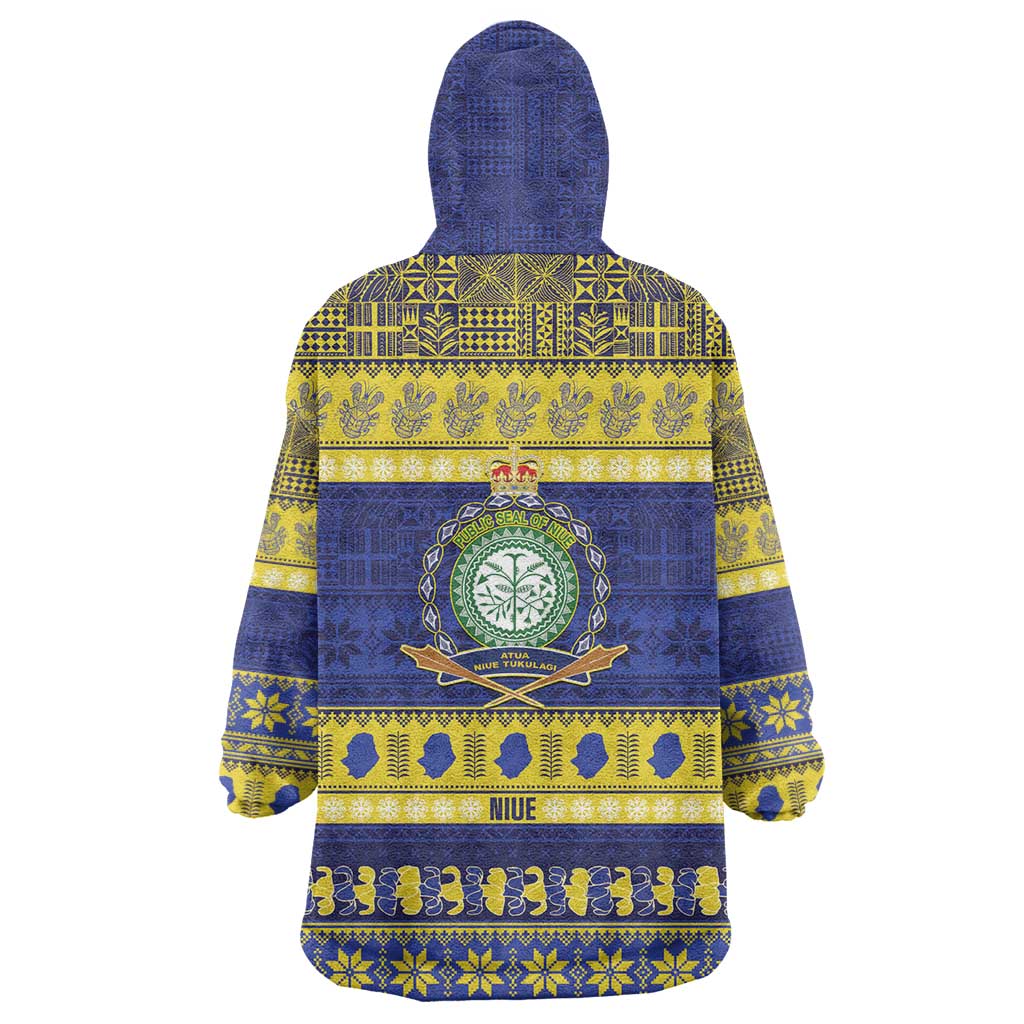 Niue Christmas Wearable Blanket Hoodie Monuina e Kilisimasi Hiapo Motifs - Polynesian Pride