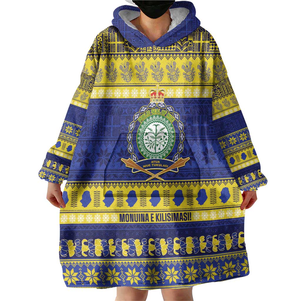 Niue Christmas Wearable Blanket Hoodie Monuina e Kilisimasi Hiapo Motifs - Polynesian Pride