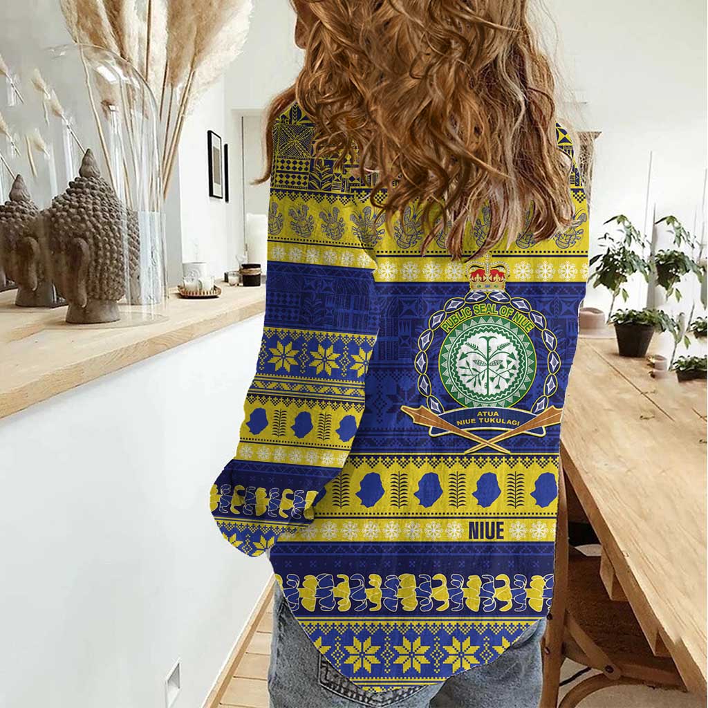 Niue Christmas Women Casual Shirt Monuina e Kilisimasi Hiapo Motifs - Polynesian Pride