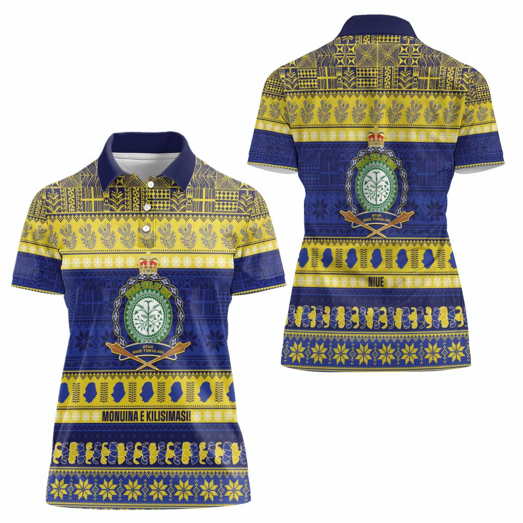 Niue Christmas Women Polo Shirt Monuina e Kilisimasi Hiapo Motifs - Polynesian Pride