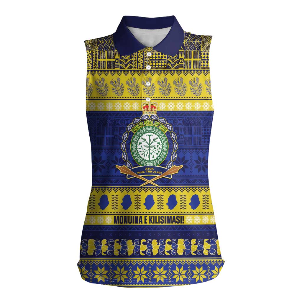 Niue Christmas Women Sleeveless Polo Shirt Monuina e Kilisimasi Hiapo Motifs - Polynesian Pride