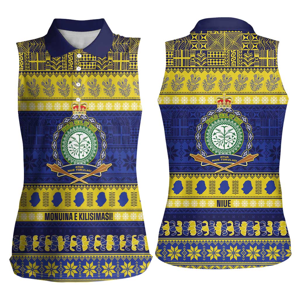 Niue Christmas Women Sleeveless Polo Shirt Monuina e Kilisimasi Hiapo Motifs - Polynesian Pride