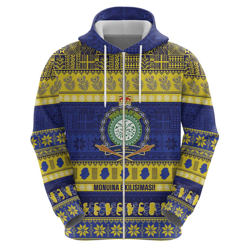 Niue Christmas Zip Hoodie Monuina e Kilisimasi Hiapo Motifs - Polynesian Pride