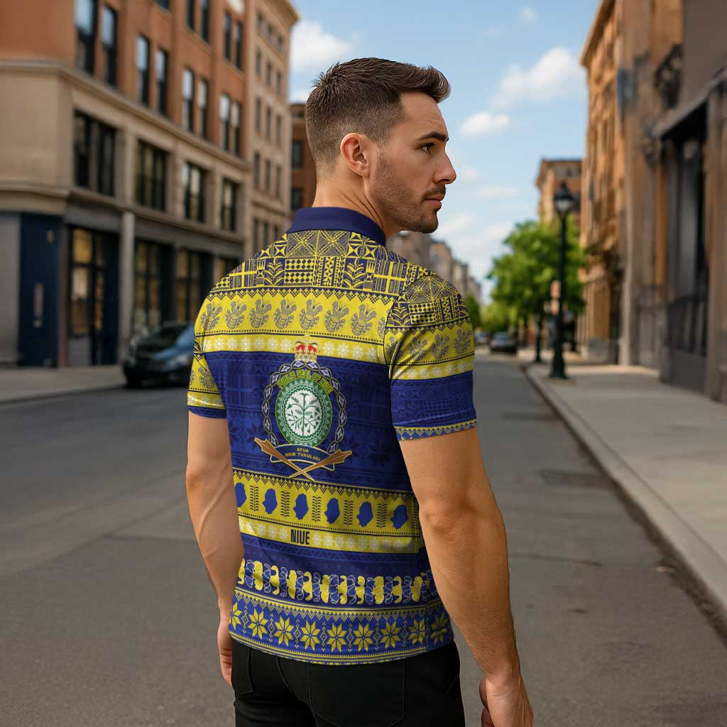 Niue Christmas Zipper Polo Shirt Monuina e Kilisimasi Hiapo Motifs - Polynesian Pride