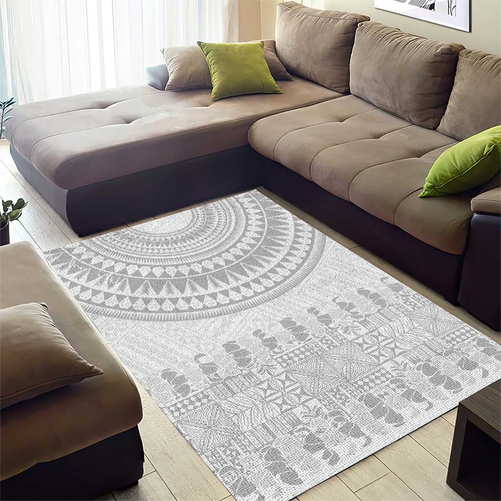 Niue White Sunday Area Rug Tapu Fanau Ia Puakenikeni Hiapo Pattern - Polynesian Pride