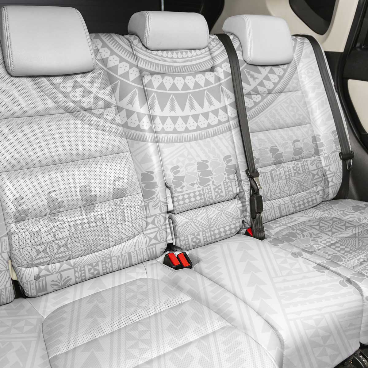 Niue White Sunday Back Car Seat Cover Tapu Fanau Ia Puakenikeni Hiapo Pattern - Polynesian Pride
