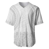 Niue White Sunday Baseball Jersey Tapu Fanau Ia Puakenikeni Hiapo Pattern - Polynesian Pride