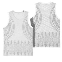 Niue White Sunday Basketball Jersey Tapu Fanau Ia Puakenikeni Hiapo Pattern - Polynesian Pride
