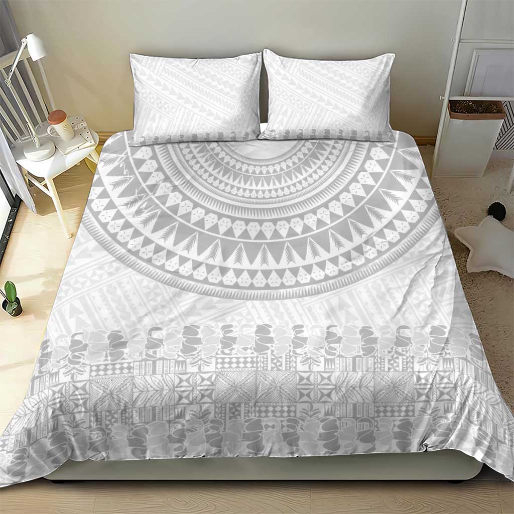 Niue White Sunday Bedding Set Tapu Fanau Ia Puakenikeni Hiapo Pattern - Polynesian Pride