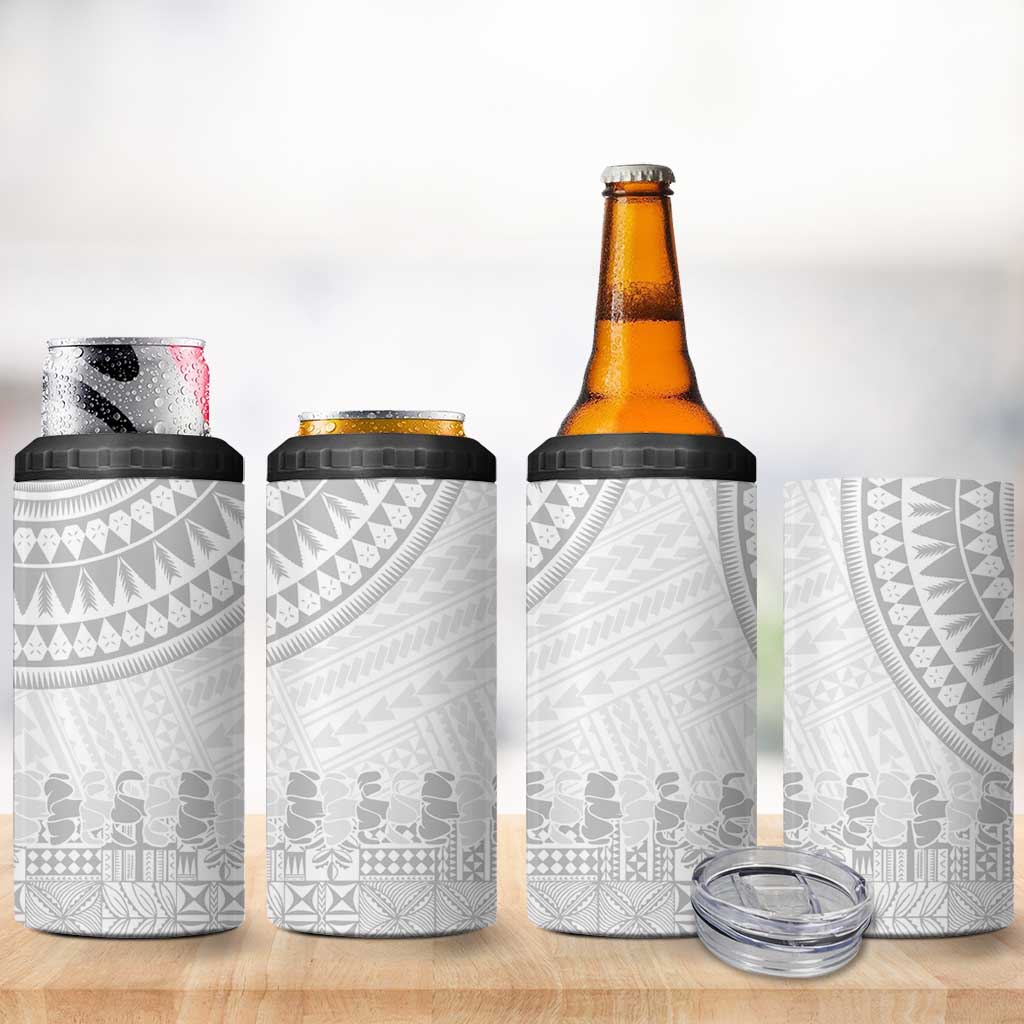 Niue White Sunday 4 in 1 Can Cooler Tumbler Tapu Fanau Ia Puakenikeni Hiapo Pattern - Polynesian Pride