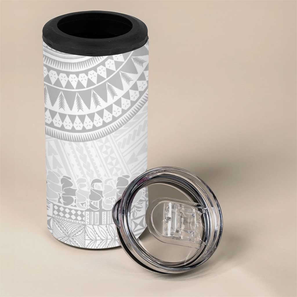 Niue White Sunday 4 in 1 Can Cooler Tumbler Tapu Fanau Ia Puakenikeni Hiapo Pattern - Polynesian Pride