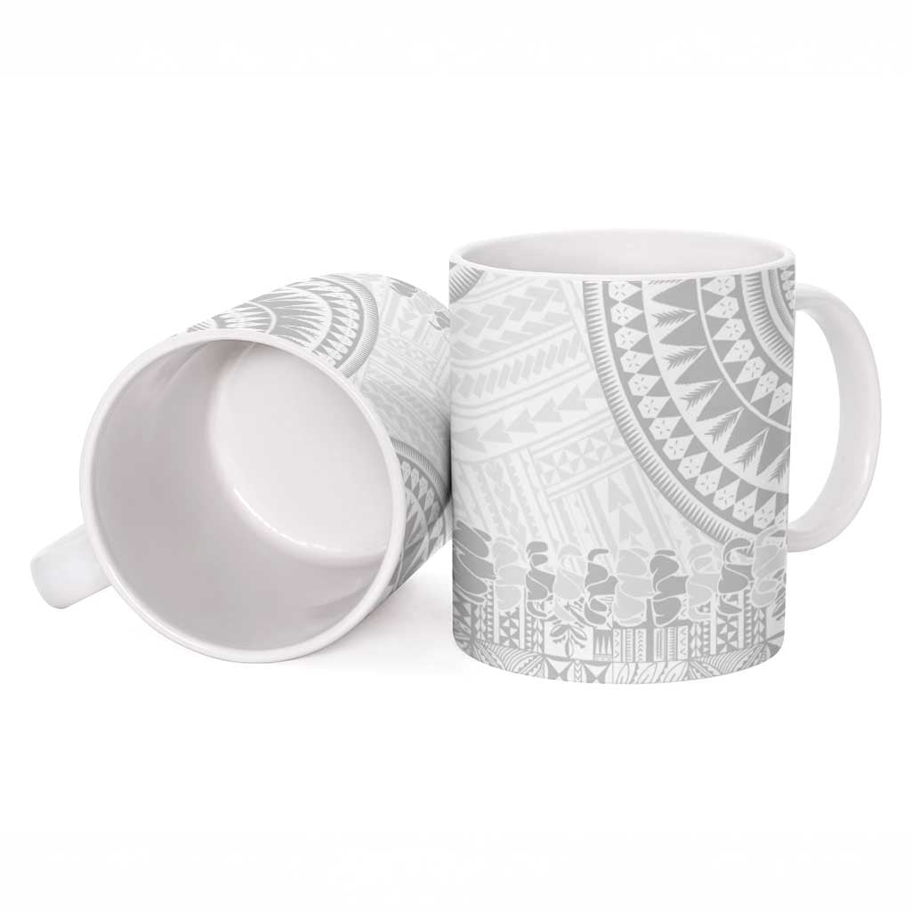 Niue White Sunday Ceramic Mug Tapu Fanau Ia Puakenikeni Hiapo Pattern - Polynesian Pride