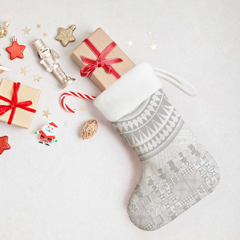 Niue White Sunday Christmas Stocking Tapu Fanau Ia Puakenikeni Hiapo Pattern - Polynesian Pride