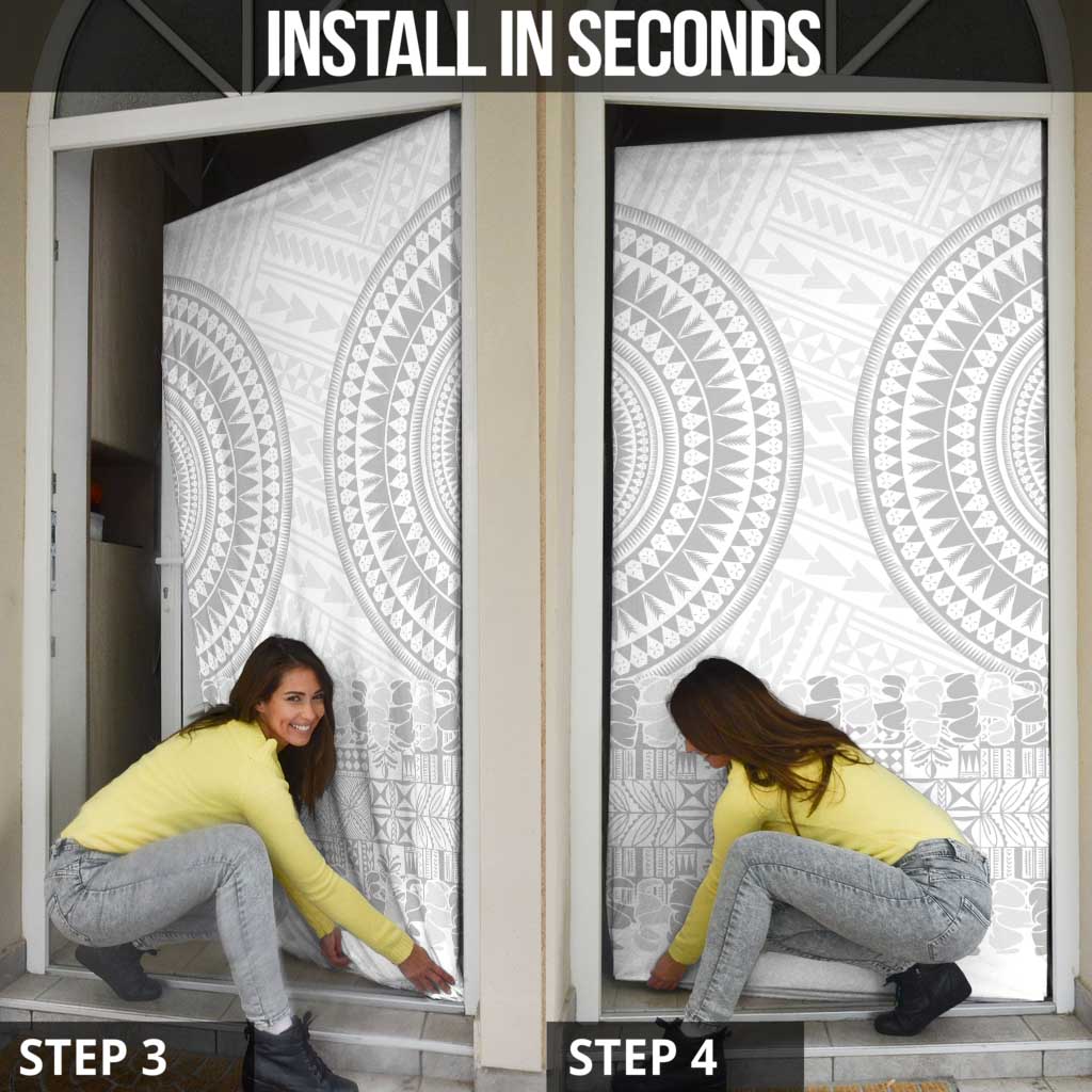 Niue White Sunday Door Cover Tapu Fanau Ia Puakenikeni Hiapo Pattern - Polynesian Pride