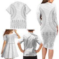 Niue White Sunday Family Matching Long Sleeve Bodycon Dress and Hawaiian Shirt Tapu Fanau Ia Puakenikeni Hiapo Pattern - Polynesian Pride