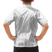 Niue White Sunday Family Matching Off Shoulder Maxi Dress and Hawaiian Shirt Tapu Fanau Ia Puakenikeni Hiapo Pattern - Polynesian Pride