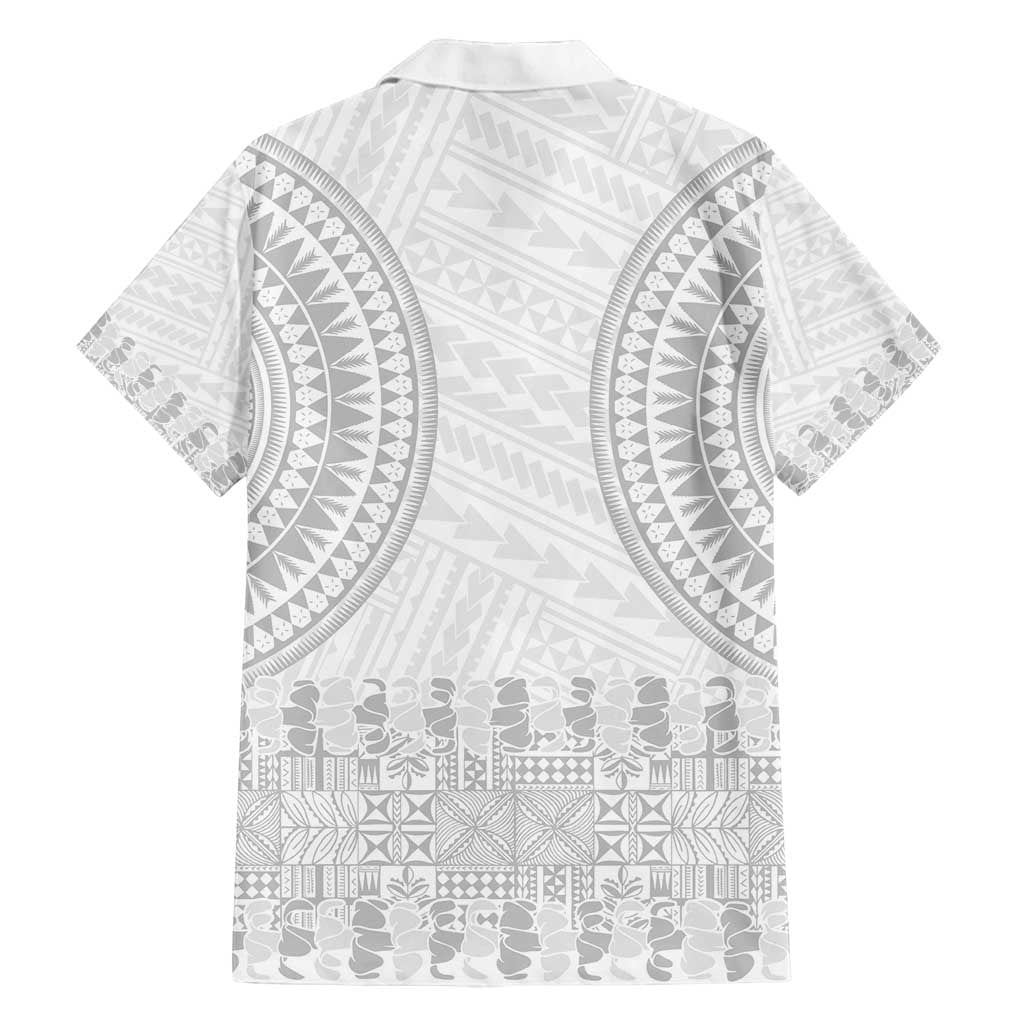 Niue White Sunday Family Matching Off Shoulder Short Dress and Hawaiian Shirt Tapu Fanau Ia Puakenikeni Hiapo Pattern - Polynesian Pride