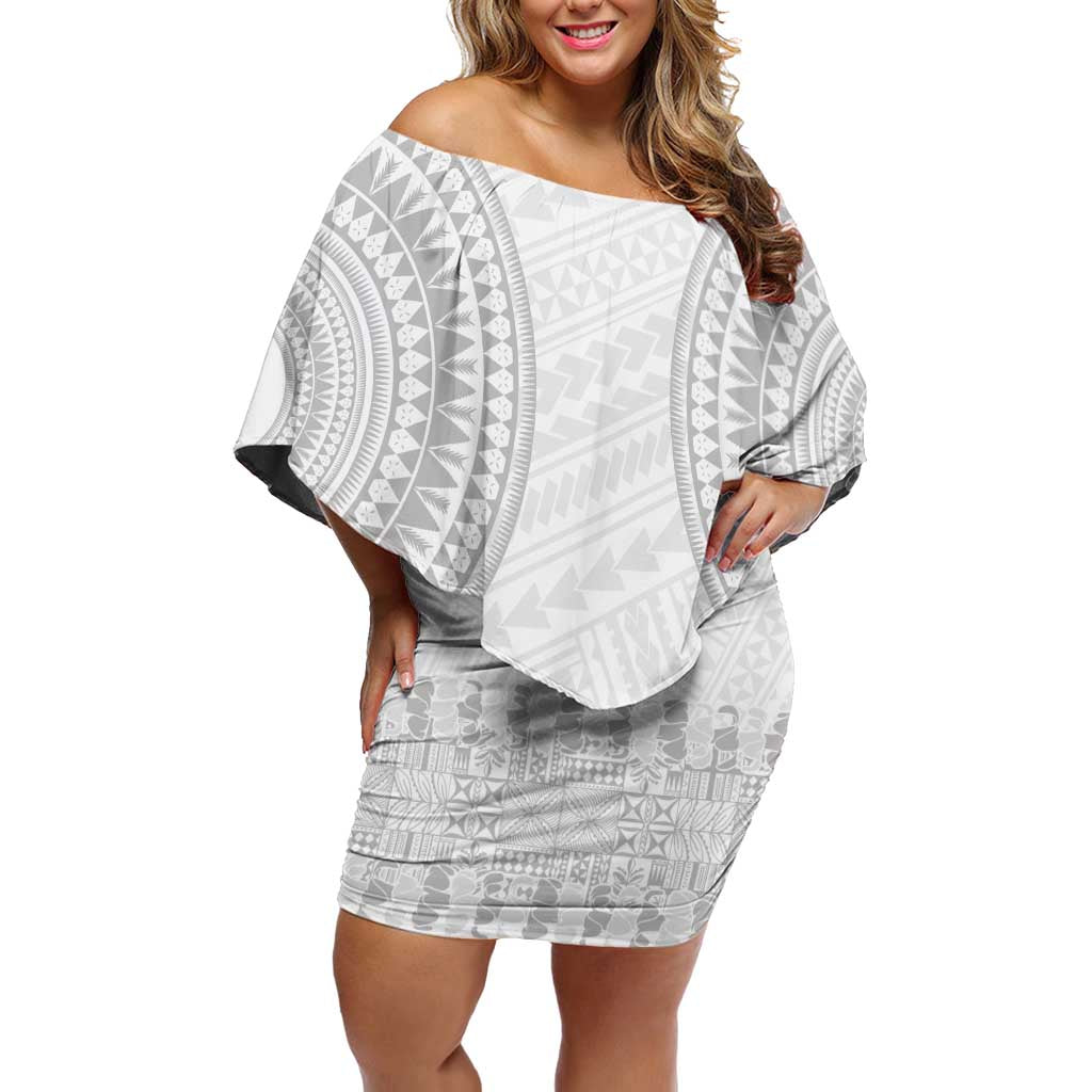Niue White Sunday Family Matching Off Shoulder Short Dress and Hawaiian Shirt Tapu Fanau Ia Puakenikeni Hiapo Pattern - Polynesian Pride