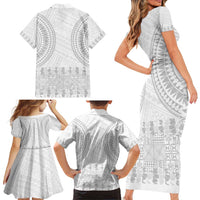 Niue White Sunday Family Matching Short Sleeve Bodycon Dress and Hawaiian Shirt Tapu Fanau Ia Puakenikeni Hiapo Pattern - Polynesian Pride