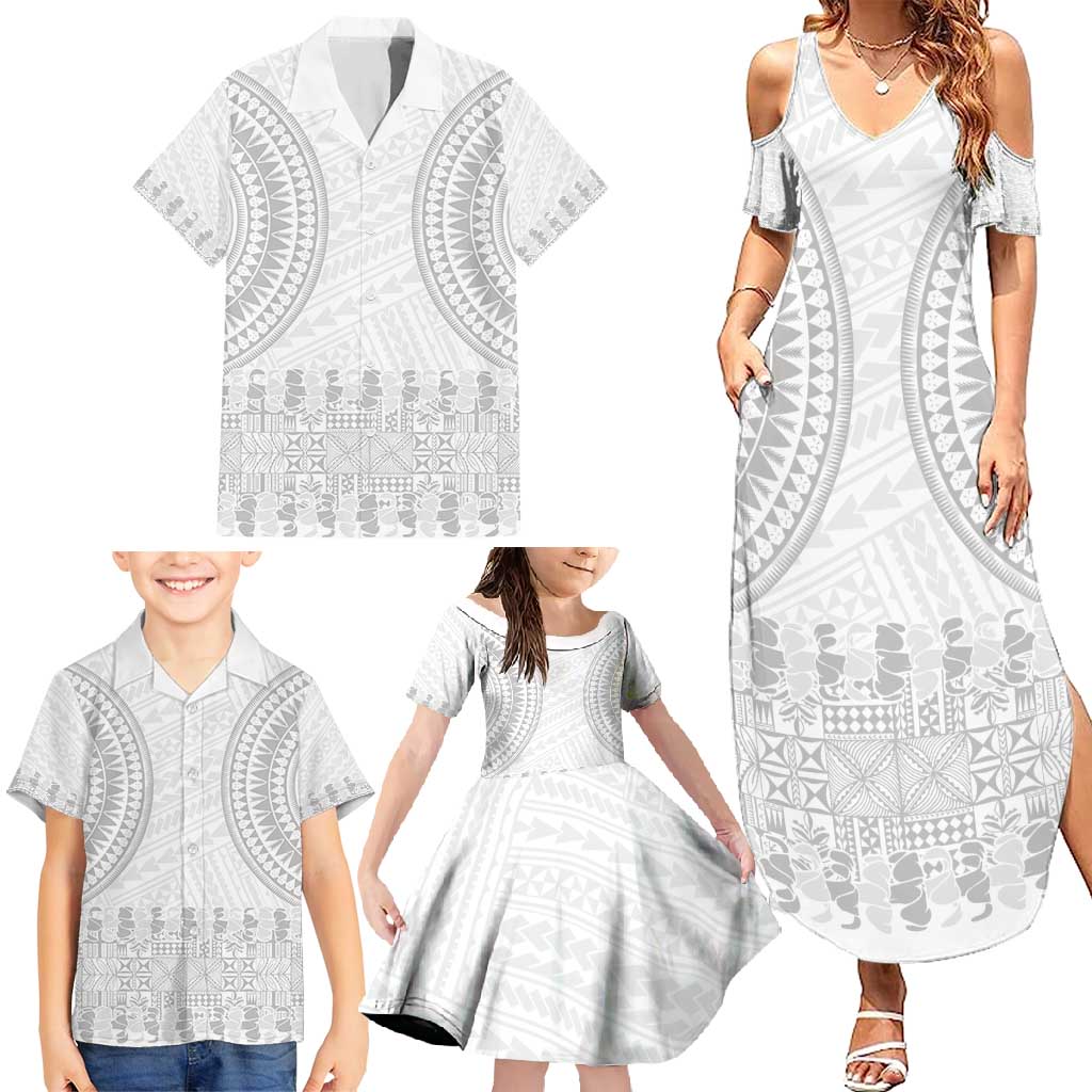 Niue White Sunday Family Matching Summer Maxi Dress and Hawaiian Shirt Tapu Fanau Ia Puakenikeni Hiapo Pattern - Polynesian Pride