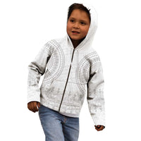 Niue White Sunday Kid Hoodie Tapu Fanau Ia Puakenikeni Hiapo Pattern - Polynesian Pride