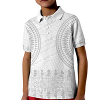 Niue White Sunday Kid Polo Shirt Tapu Fanau Ia Puakenikeni Hiapo Pattern - Polynesian Pride