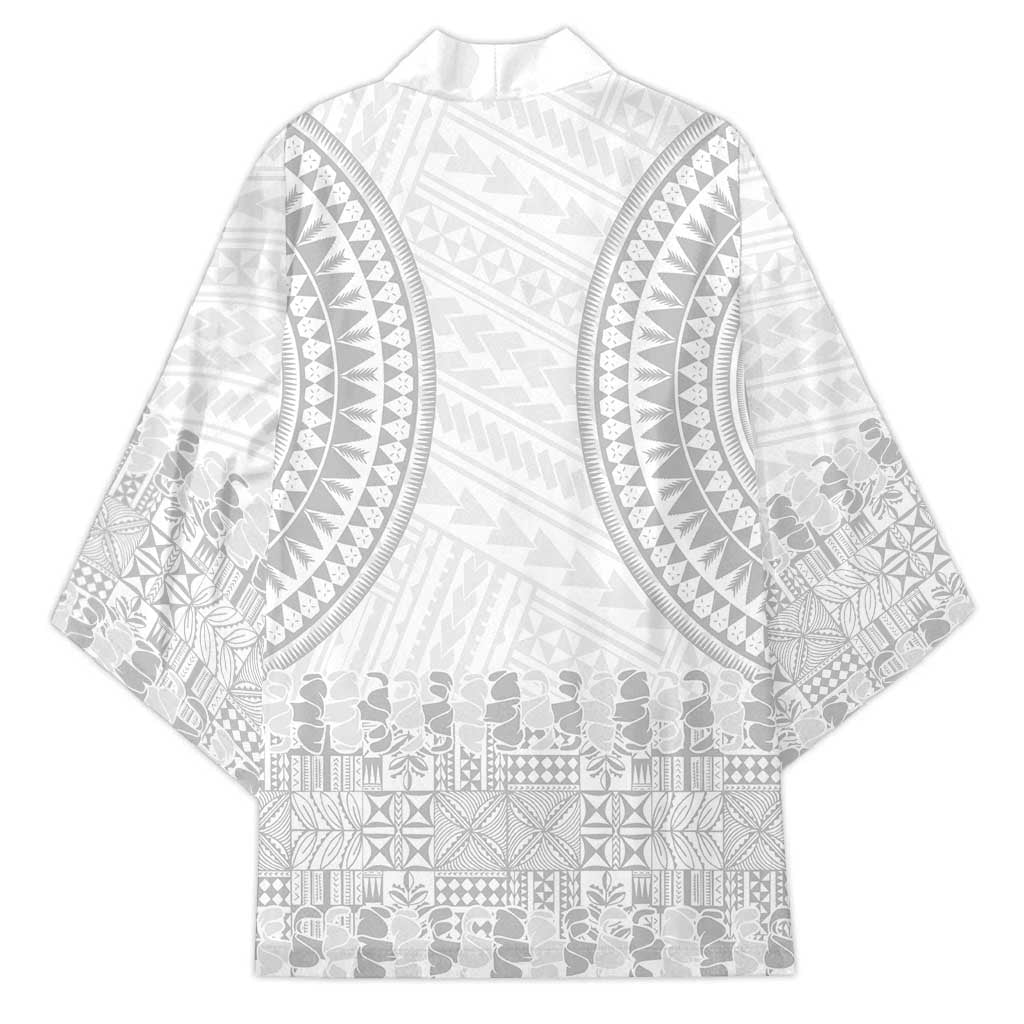 Niue White Sunday Kimono Tapu Fanau Ia Puakenikeni Hiapo Pattern - Polynesian Pride