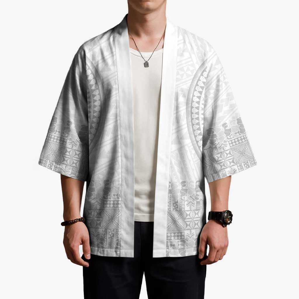 Niue White Sunday Kimono Tapu Fanau Ia Puakenikeni Hiapo Pattern - Polynesian Pride