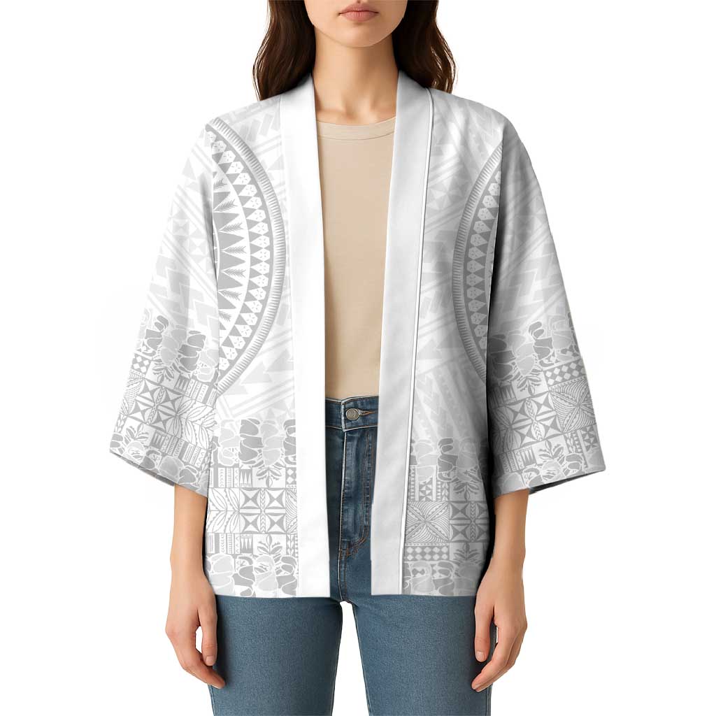 Niue White Sunday Kimono Tapu Fanau Ia Puakenikeni Hiapo Pattern - Polynesian Pride