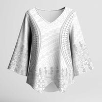 Niue White Sunday Kimono Sleeve Blouse Tapu Fanau Ia Puakenikeni Hiapo Pattern - Polynesian Pride