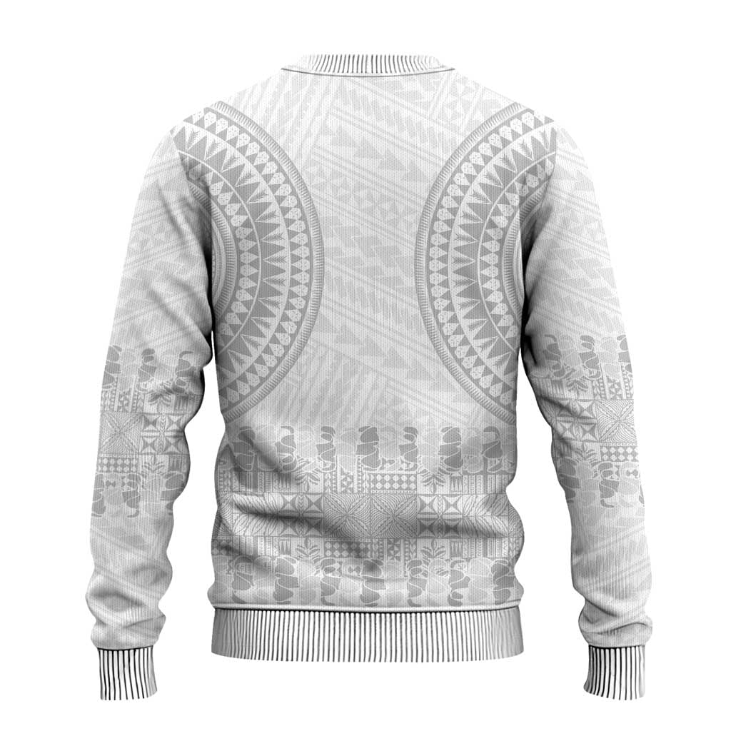Niue White Sunday Ugly Christmas Sweater Tapu Fanau Ia Puakenikeni Hiapo Pattern - Polynesian Pride