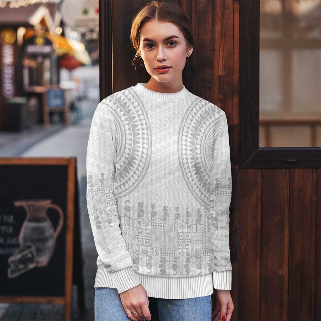 Niue White Sunday Ugly Christmas Sweater Tapu Fanau Ia Puakenikeni Hiapo Pattern - Polynesian Pride